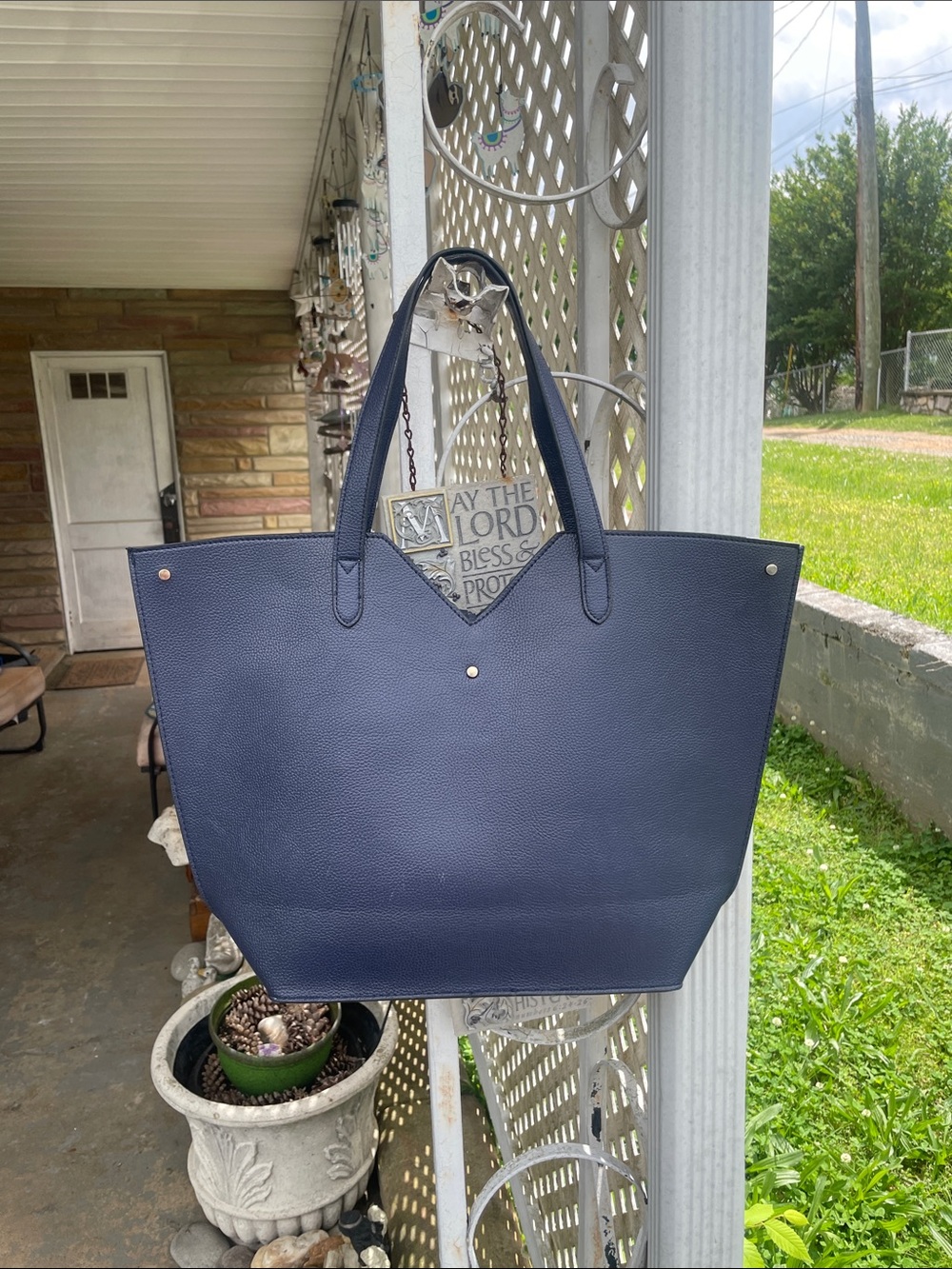 Neiman Marcus Navy Tassel Tote Bag - Classic Everyday Shoulder Bag - Picture 3 of 8